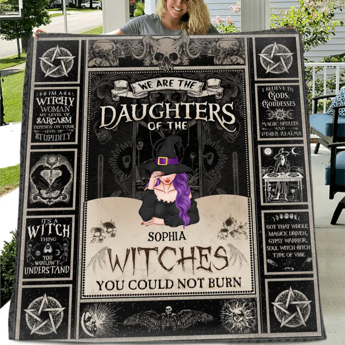 Custom Personalized Witch Single Layer Fleece/Quilt Blanket - Upto 3 Witches - Gift Idea for Halloween - We Are The Daughters Of The Witches You Could Not Burn
