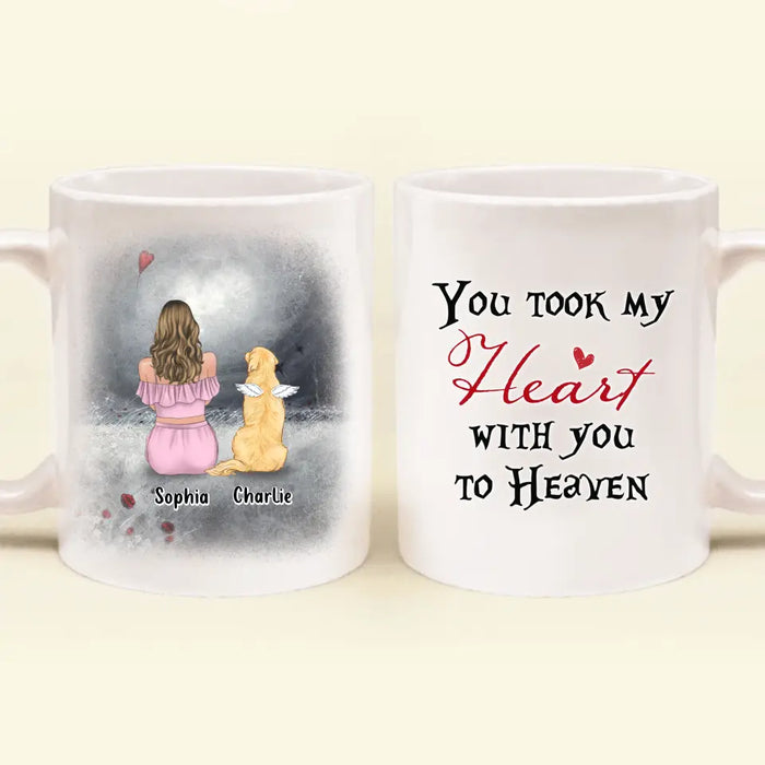Custom Personalized Memorial Dog Mom Coffee Mug - Upto 4 Dogs - Memorial Gift Idea For Dog Owner - You Took My Heart With You To Heaven