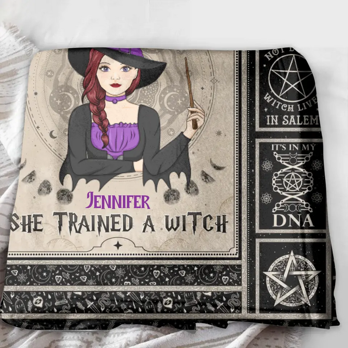 Personalized Witch Quilt/Single Layer Fleece Blanket - Halloween Gift Idea For Witch Lovers - My Mother Didn't Raise A Princess She Trained A Witch