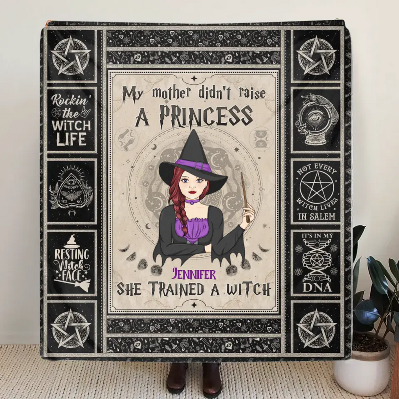 Personalized Witch Fleece Throw Blanket/Quilt - Halloween Gift Idea For Witch Lovers - My Mother Didn't Raise A Princess She Trained A Witch