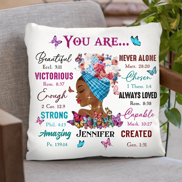 Custom Personalized African American Girl Pillow Cover - Gift Idea For Birthday - You Are Beautiful, Victorious