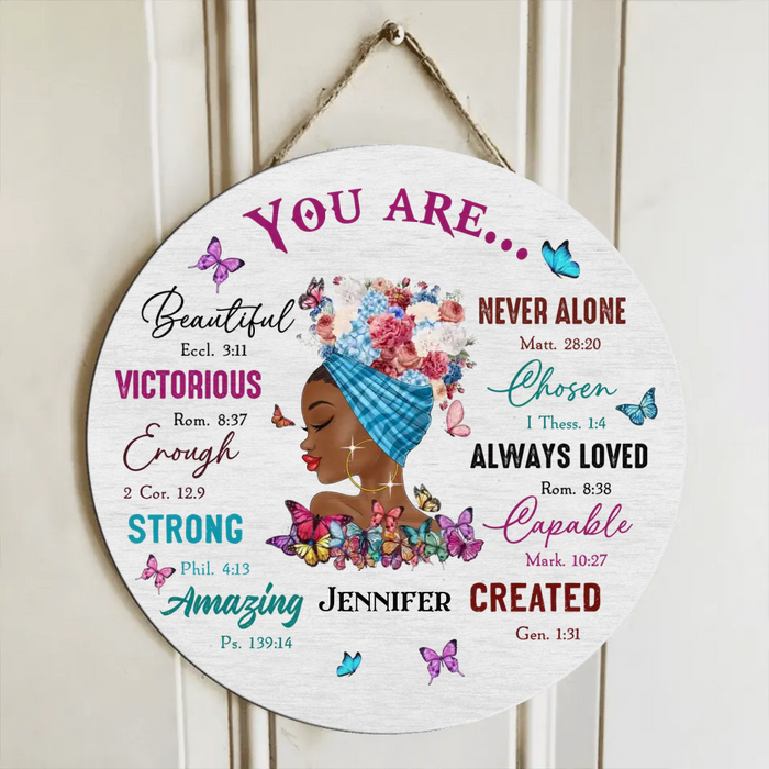Custom Personalized African American Girl Circle Door Sign - Gift Idea For Birthday - You Are Beautiful, Victorious