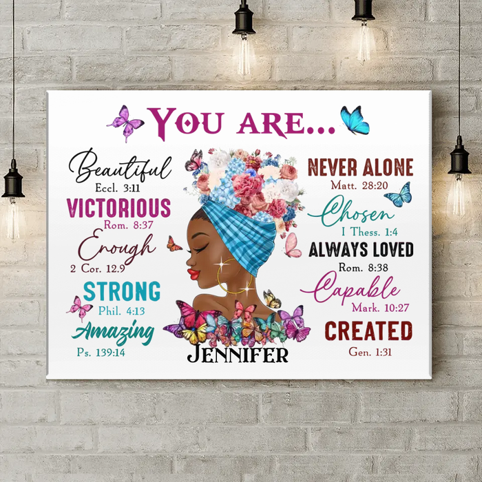 Custom Personalized African American Girl Horizontal Canvas - Gift Idea For Birthday - You Are Beautiful, Victorious