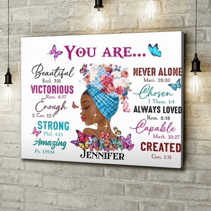 Custom Personalized African American Girl Horizontal Canvas - Gift Idea For Birthday - You Are Beautiful, Victorious