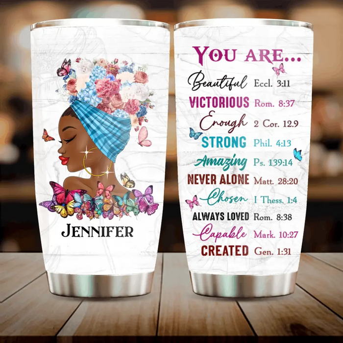 Custom Personalized African American Girl Tumbler - Gift Idea For Birthday - You Are Beautiful, Victorious