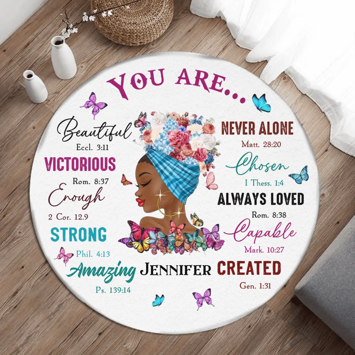 Custom Personalized African American Girl Round Rug - Gift Idea For Birthday/Friends - You Are Beautiful, Victorious