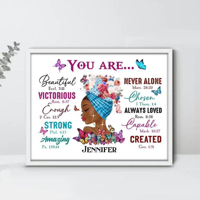 Custom Personalized African American Girl Horizontal Poster - Gift Idea For Birthday - You Are Beautiful, Victorious