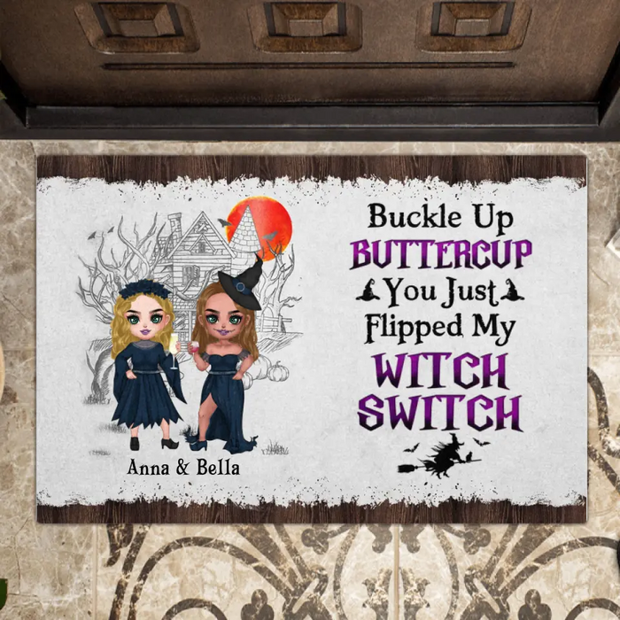 Personalized Witch Doormat - Gift Idea For Halloween/ Witches/ Friends/ Besties up to 3 Girls - In A World Full of Princesses Be A Witch