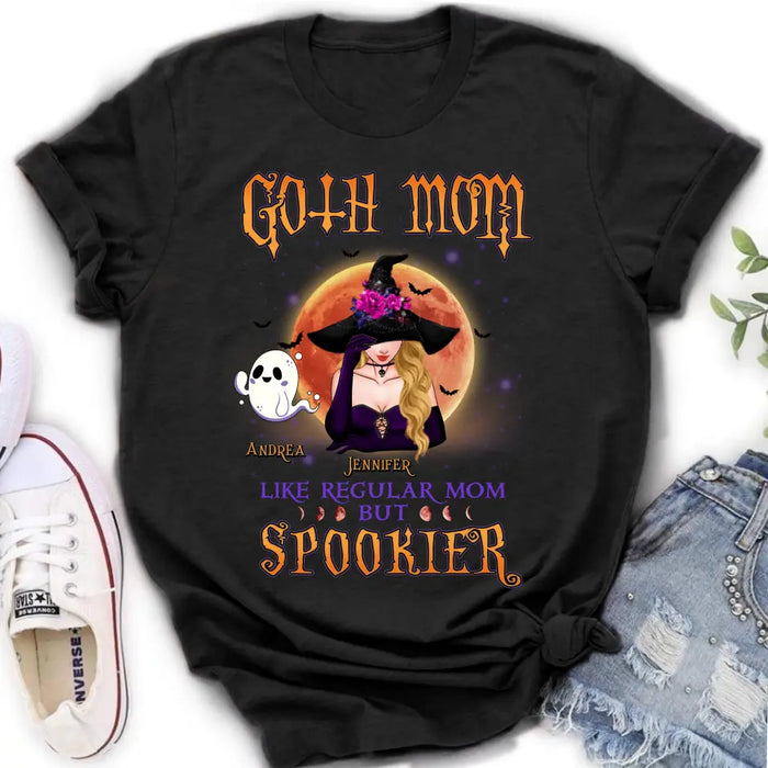 Custom Personalized Goth Mom Shirt/Hoodie - Upto 5 Children - Halloween Gift Idea for Mom - Goth Mom Like Regular Mom But Spookier