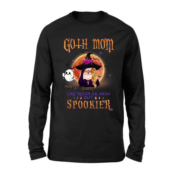 Custom Personalized Goth Mom Shirt/Hoodie - Upto 5 Children - Halloween Gift Idea for Mom - Goth Mom Like Regular Mom But Spookier