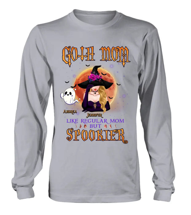 Custom Personalized Goth Mom Shirt/Hoodie - Upto 5 Children - Halloween Gift Idea for Mom - Goth Mom Like Regular Mom But Spookier