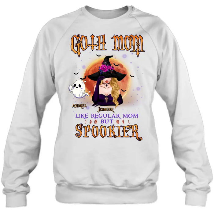 Custom Personalized Goth Mom Shirt/Hoodie - Upto 5 Children - Halloween Gift Idea for Mom - Goth Mom Like Regular Mom But Spookier