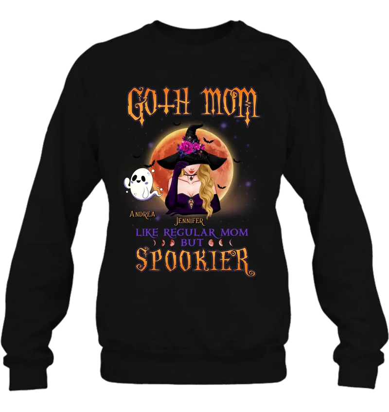 Personalized Goth Mom Shirt/Hoodie - Up to 5 Children - Halloween Gift Idea for Mom - Goth Mom Like Regular Mom But Spookier