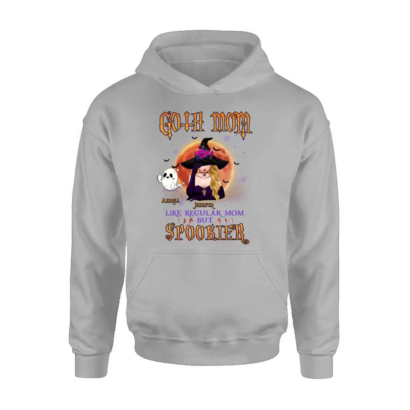 Personalized Goth Mom Shirt/Hoodie - Up to 5 Children - Halloween Gift Idea for Mom - Goth Mom Like Regular Mom But Spookier