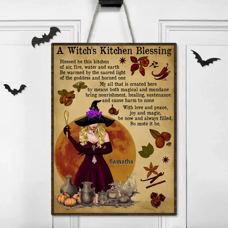 Personalized Witch Wooden Sign - Gift Idea For Halloween/Witch/Wicca - A Witch's Kitchen Blessing