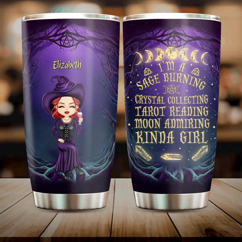 Personalized Witch Tumbler - Halloween Gift Idea for Witch Lovers - I'm A Sage Burning Crystal Collecting