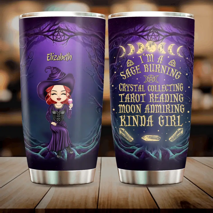 Custom Personalized Witch Tumbler - Halloween Gift Idea for Witch Lovers - I'm A Sage Burning Crystal Collecting