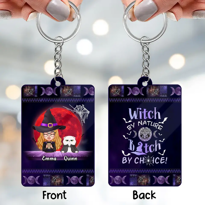 Custom Personalized Halloween Pets Acrylic Keychain - Upto 6 Dogs/Cats - Halloween Gift Idea For Dog/Cat Lovers - Witch By Nature Bitch By Choice