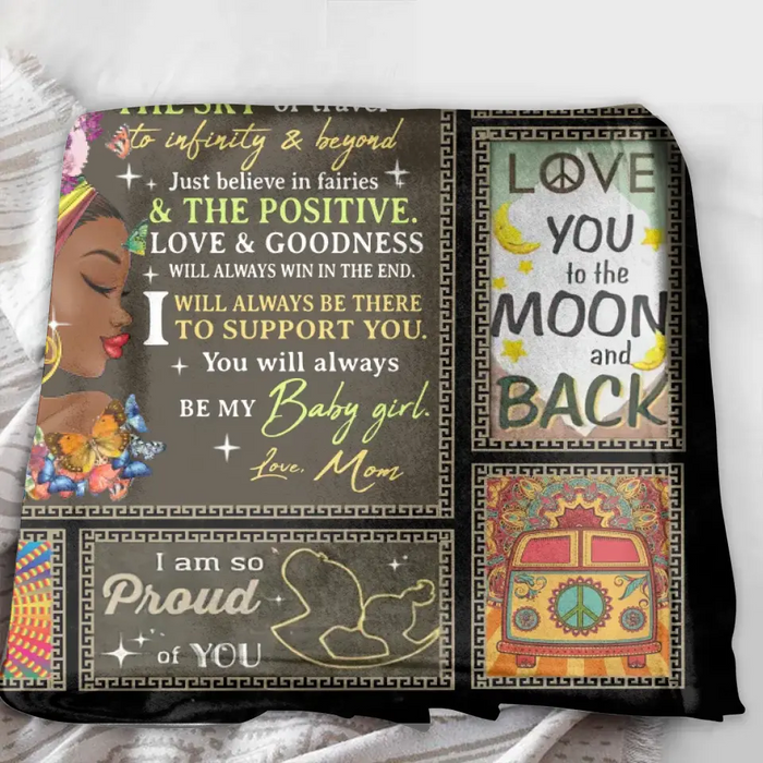 Custom Personalized Hippie Girl Quilt/Single Layer Fleece Blanket - Gift Idea For Birthday/Daughter - To My Daughter Always Remember How Much I Love You