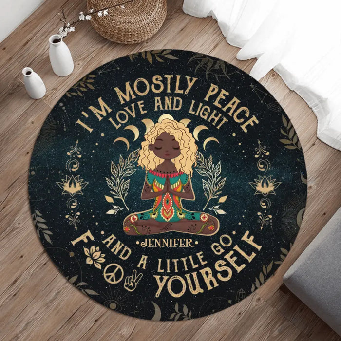 Custom Personalized Yoga Round Rug - Halloween Gift Idea for Yoga Lovers - I'm Mostly Peace Love And Light