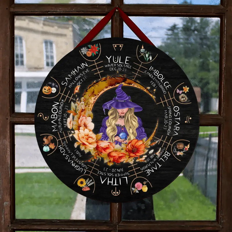 Personalized Witch Circle Door Sign - Gift Idea For Halloween/Witch Lovers - Winter Solstice