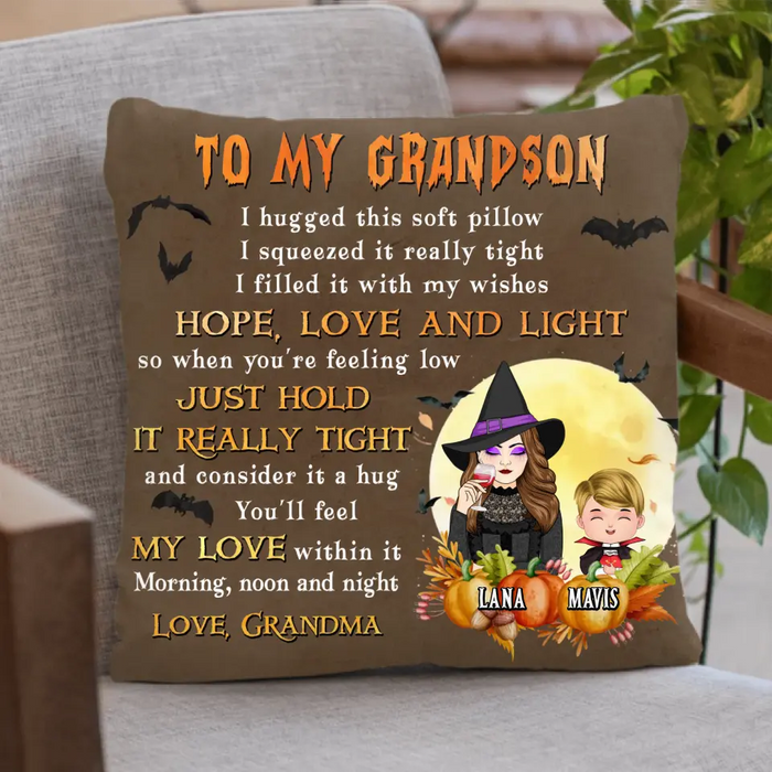 Custom Personalized Grandma & Grandkid Witch Pillow Cover  - Halloween Gift For Grandkid - To My Grandson I Hugged This Soft Pillow