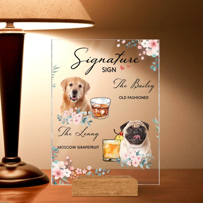 Custom Personalized Wedding Acrylic Plaque - Upload Upto 3 Pet's Photo - Wedding Gift Idea For Couple/ Dog Lover - Signature Drink Sign
