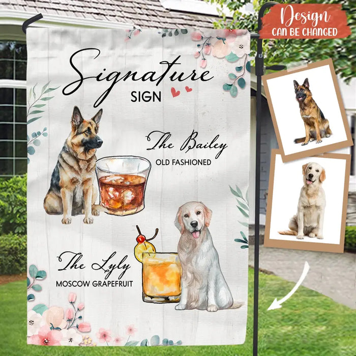 Personalized Wedding Flag Sign - Upload Upto 2 Pet's Photo - Wedding Gift Idea For Couple/ Dog Lover - Signature Drink Sign