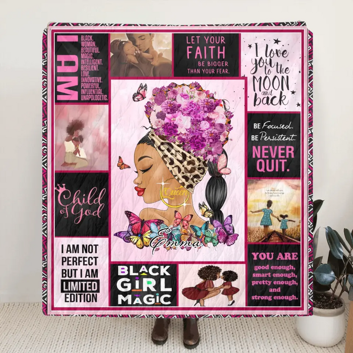 Personalized Black Woman Fleece Throw Blanket/Quilt - Gift Idea for Black Girl/Black Woman/Afro Black Girl - Child Of God
