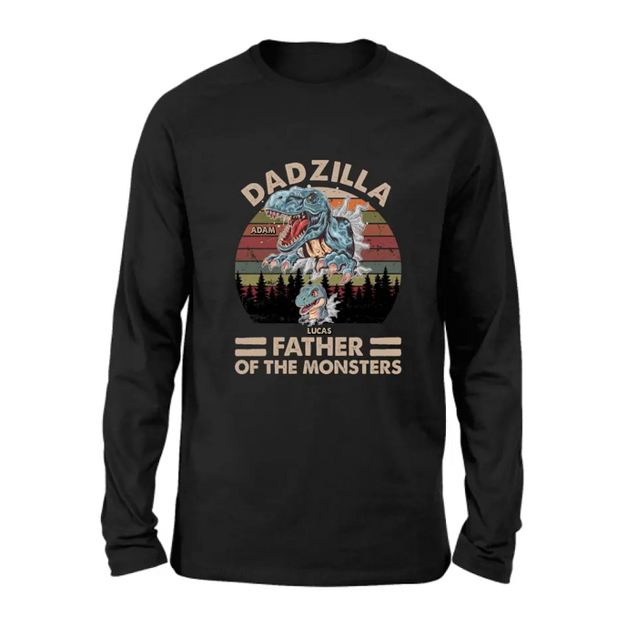Custom Personalized Father Dinosaur Shirt/Hoodie - Gift Idea For Dad/ Father - Upto 5 Kids - Dadzilla Father Of The Monsters