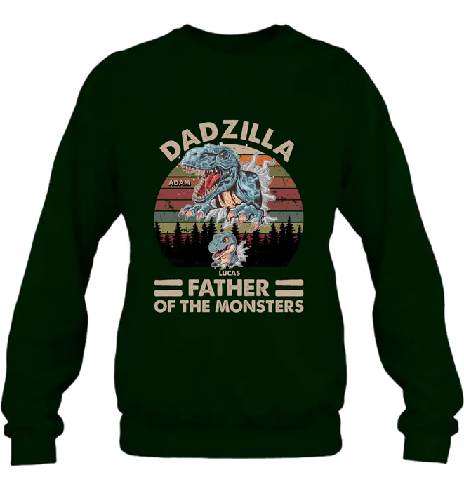 Custom Personalized Father Dinosaur Shirt/Hoodie - Gift Idea For Dad/ Father - Upto 5 Kids - Dadzilla Father Of The Monsters