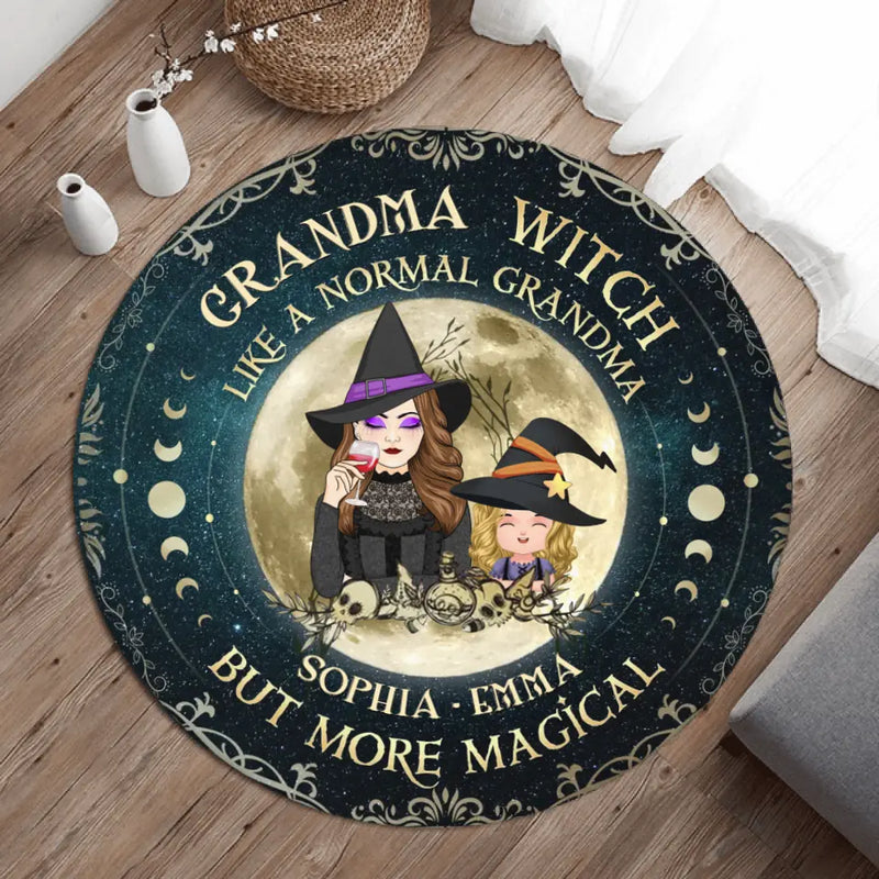Personalized Grandma Witch Round Rug - Up to 4 Kids - Halloween Gift Idea for Grandma - Like A Normal Grandma But More Magical