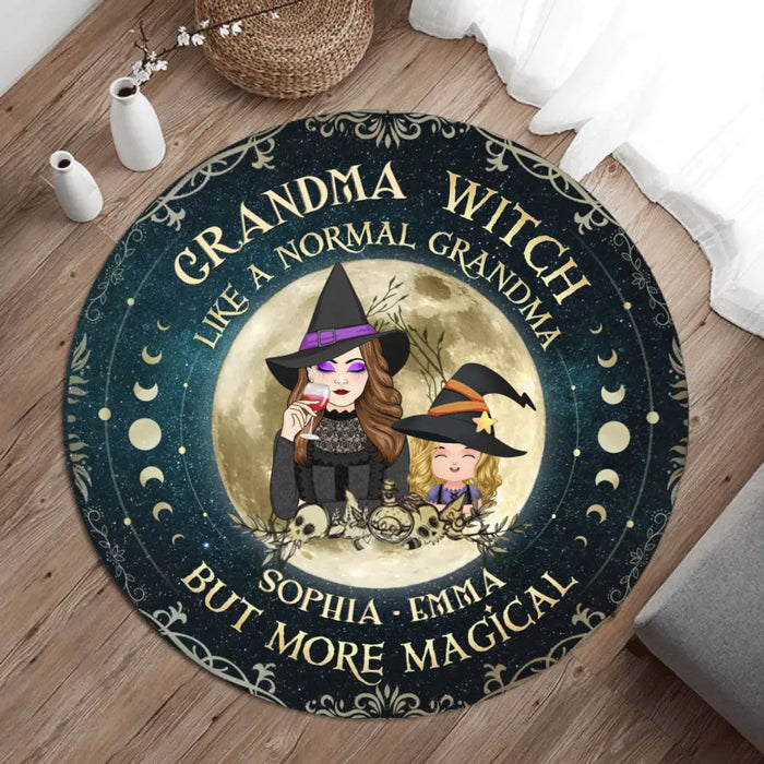 Custom Personalized Grandma Witch Round Rug - Upto 4 Kids - Halloween Gift Idea for Grandma - Like A Normal Grandma But More Magical