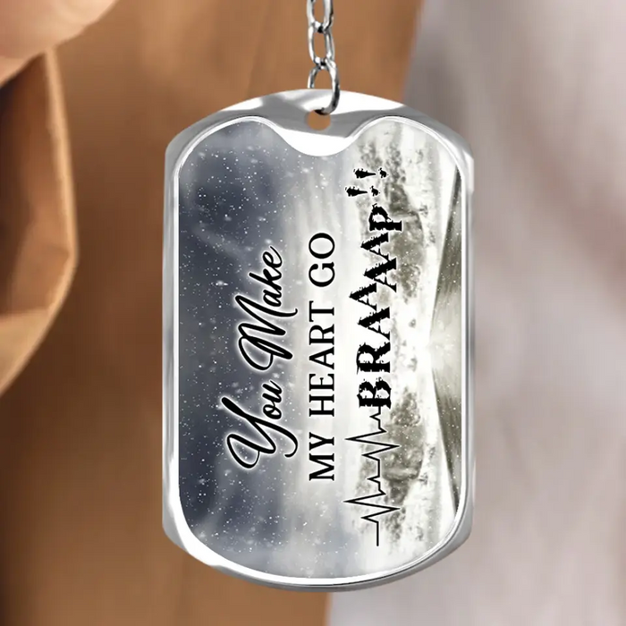 Personalized Riding Couple Aluminum Keychain - Gift Idea for Husband/Wife/Couple/Him/Her - You Make My Heart Go Braaaap!