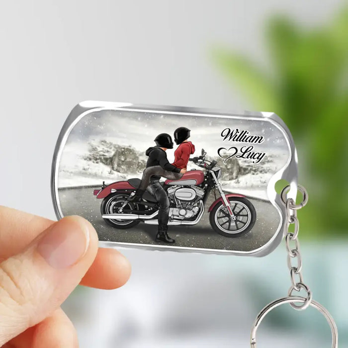 Custom Personalized Riding Couple Aluminum Keychain - Gift Idea for Husband/ Wife/ Couple/ Him/ Her - You Make My Heart Go Braaaap!
