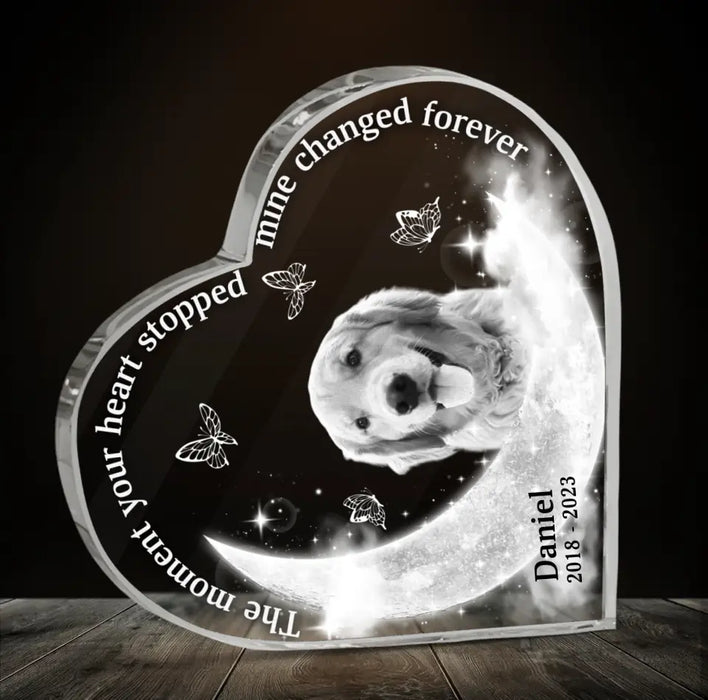 Personalized Memorial Pet Custom Photo Crystal Heart - Memorial Gift Idea For Pet Owners - The Moment Your Heart Stopped Mine Changed Forever