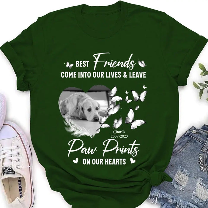 Custom Personalized Memorial Photo Shirt/Hoodie - Memorial Gift Idea for Dog Lover - Best Friends Come Into Our Lives & Leave Paw Prints On Our Hearts