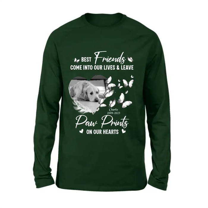 Custom Personalized Memorial Photo Shirt/Hoodie - Memorial Gift Idea for Dog Lover - Best Friends Come Into Our Lives & Leave Paw Prints On Our Hearts