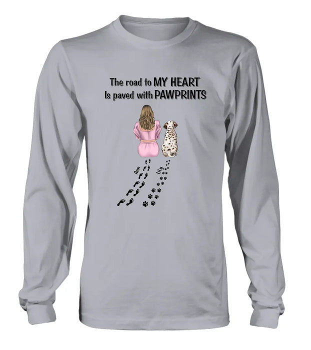 Personalized Pet Mom Shirt/Hoodie - Gift Idea For Dog/Cat Lover - Up to 3 Pets - The Road To My Heart Is Paved With Pawprints