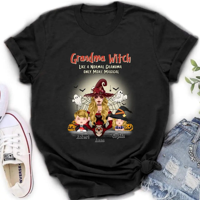 Custom Personalized Grandma Witch Shirt/Hoodie - Gift Idea For Halloween - Up to 2 Kids -Grandma Witch Like A Normal Grandma Only More Magical