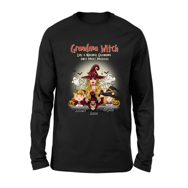 Personalized Grandma Witch Shirt/Hoodie - Gift Idea For Halloween - Up to 2 Kids - Grandma Witch Like A Normal Grandma Only More Magical