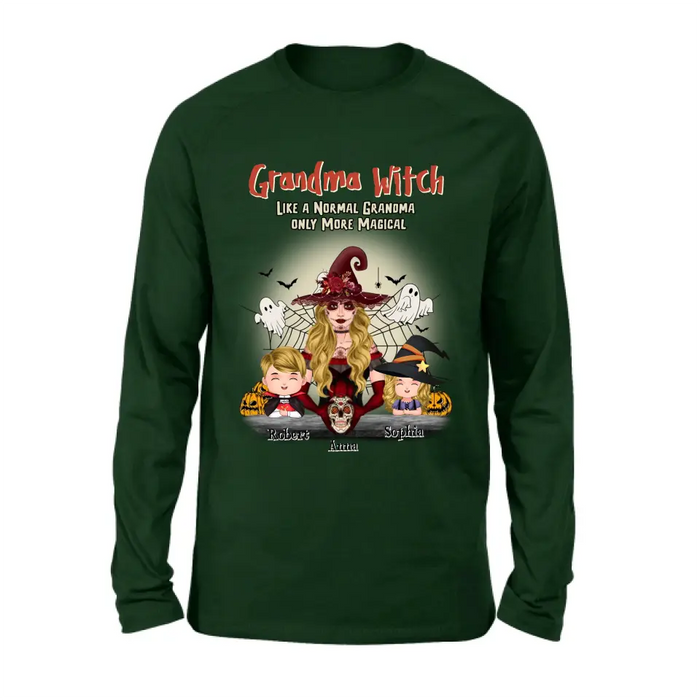 Custom Personalized Grandma Witch Shirt/Hoodie - Gift Idea For Halloween - Up to 2 Kids -Grandma Witch Like A Normal Grandma Only More Magical