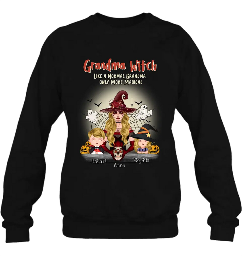Personalized Grandma Witch Shirt/Hoodie - Gift Idea For Halloween - Up to 2 Kids - Grandma Witch Like A Normal Grandma Only More Magical