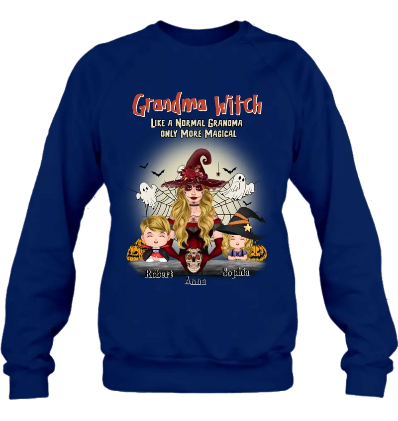 Personalized Grandma Witch Shirt/Hoodie - Gift Idea For Halloween - Up to 2 Kids - Grandma Witch Like A Normal Grandma Only More Magical