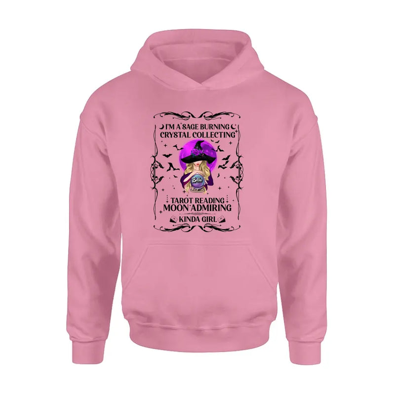 Personalized Witch Shirt/Hoodie - Halloween Gift Idea for Witch Lovers - I'm A Sage Burning Crystal Collecting Tarot Reading Moon Admiring Kinda Girl