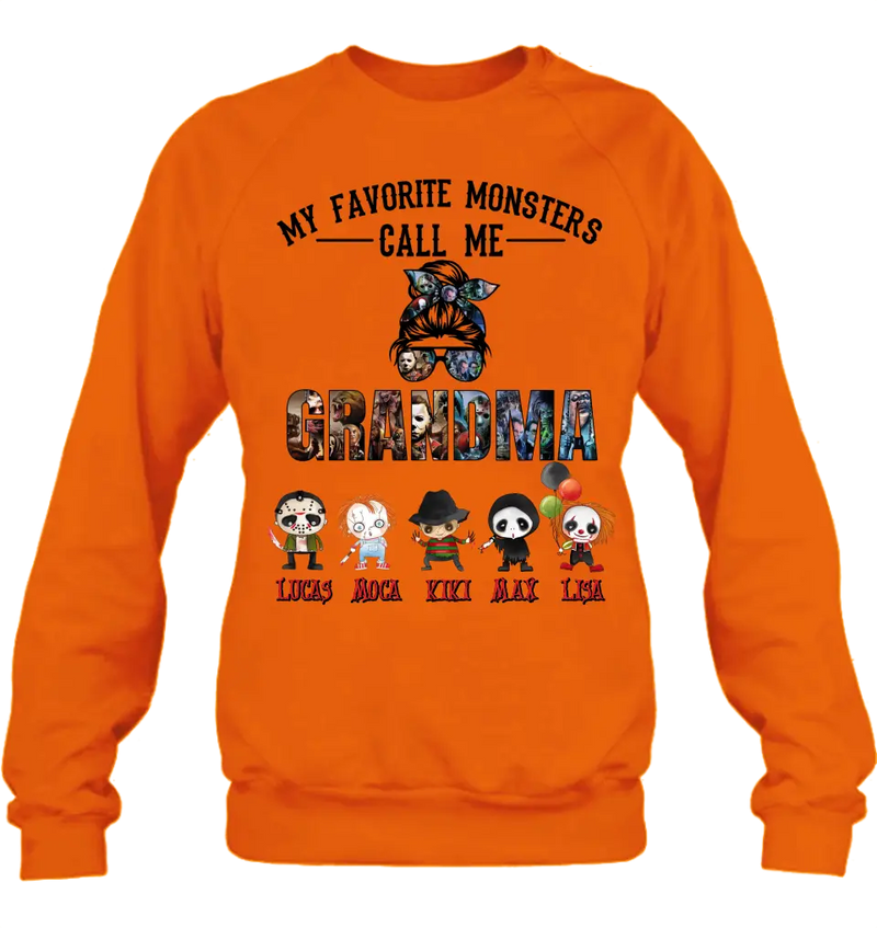 Personalized Halloween Shirt/Hoodie - Halloween Gift Idea for Halloween - Up to 5 Characters -  My Favorite Monsters Call Me Grandma