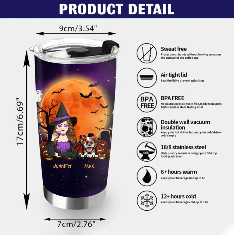 Personalized Witch Pet Mom Tumbler - Halloween Gift For Pet Lover - Up to 3 Dogs/Cats - Rockin' The Dog Mom And Witch  Life