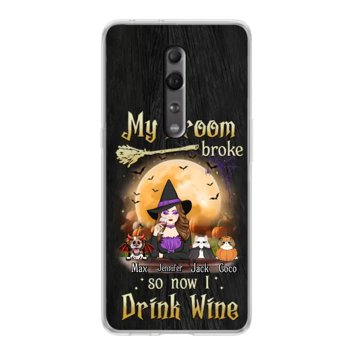 Personalized Witch Pet Mom Phone Case - Upto 3 Pets - Halloween Gift For Cat/Dog Mom - My Broom Broke So Now I Drink Wine - Cases For Oppo/Xiaomi/Huawei