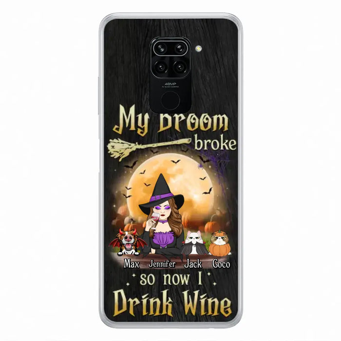 Personalized Witch Pet Mom Phone Case - Upto 3 Pets - Halloween Gift For Cat/Dog Mom - My Broom Broke So Now I Drink Wine - Cases For Oppo/Xiaomi/Huawei