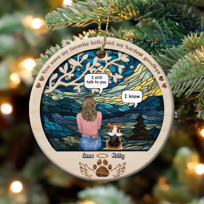 Custom Personalized Memorial Pet Circle Acrylic Ornament - Memorial Gift For Dog/Cat/Rabbit Owner - Upto 6 Pets - Your Were My Favorite Hello And My Hardest Goodbye